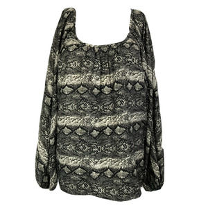 5|48‎ Shirt Womens Sz M Black White Snake Peasant Blouse Top Scoop Neck Pullover